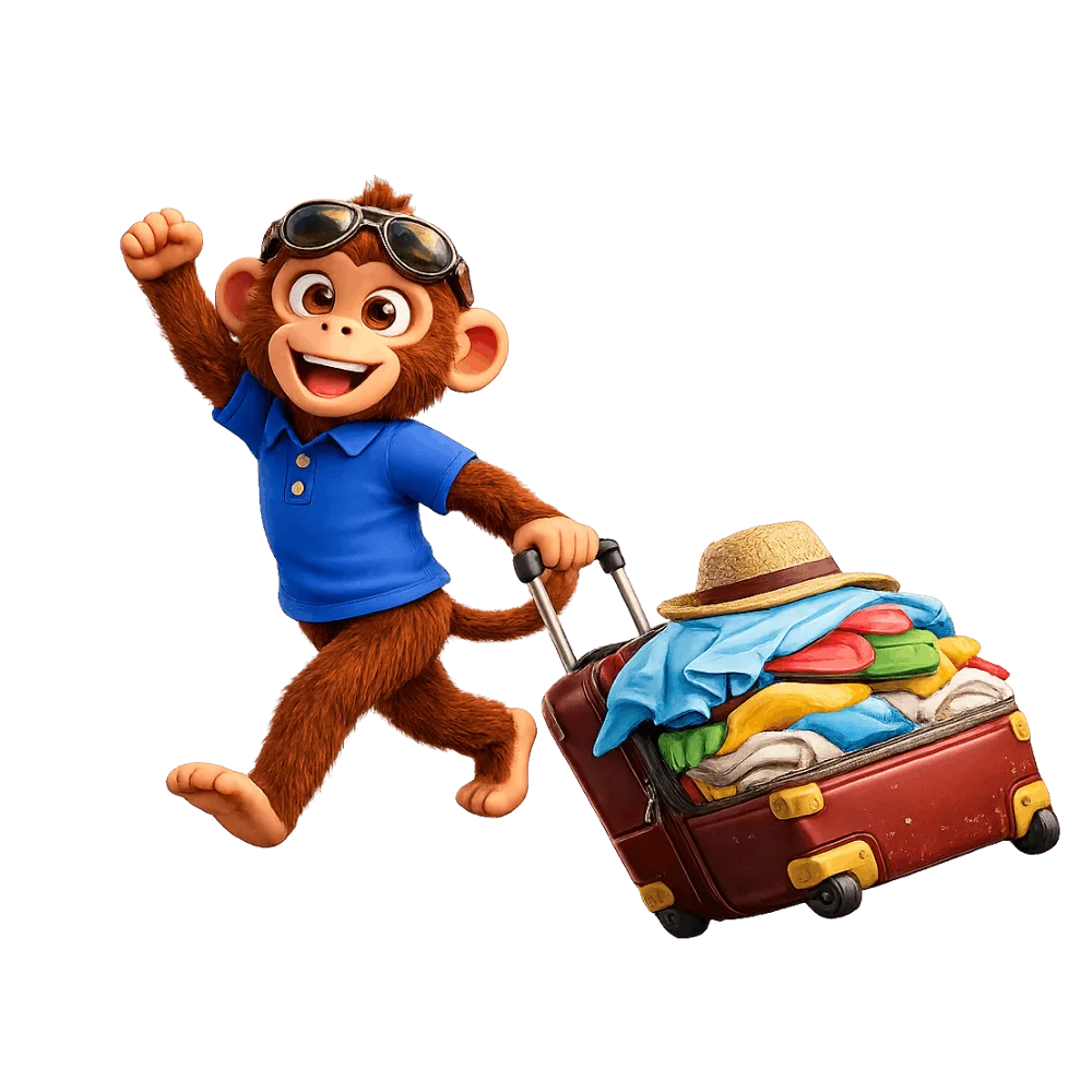 Mascota Fex Turismo con su maleta lista para viajar